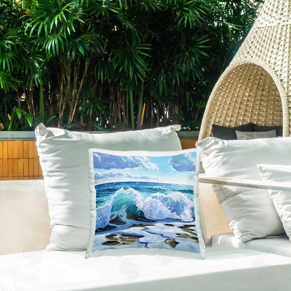 Stupell Industries Kate Jarvik Birch | Curling Aqua Wave On Shore Throw Pillow