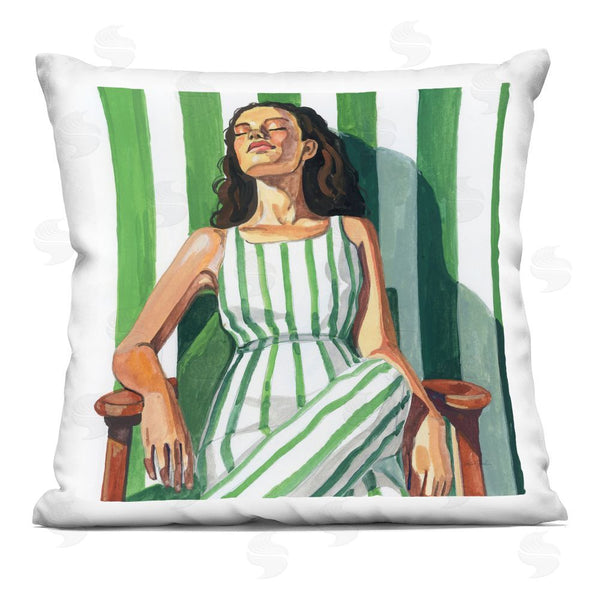 stupell industries Kate Jarvik Birch | Relaxing In A Striped Dress Throw Pillow
