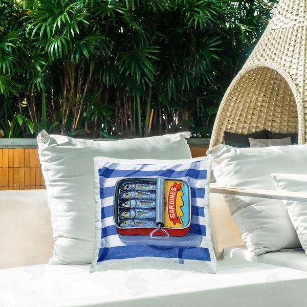 Stupell Industries Kate Jarvik Birch | Sardines On Striped Cloth Throw Pillow