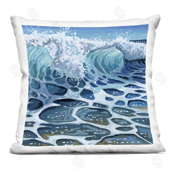 stupell industries Kate Jarvik Birch | Strong Crashing Waves on Beach Throw Pillow