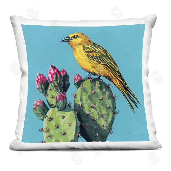 stupell industries Kate Jarvik Birch | Yellow Bird on Cacti Bloom Throw Pillow