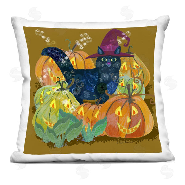stupell industries Kay Widdowson | Cat with Jack-o-Lanterns Printed Throw Pillow