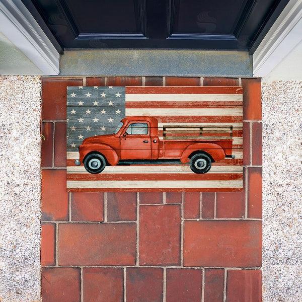 Stupell Industries Kim Allen | Patriotic USA Flag Truck Non-Woven Door Mat