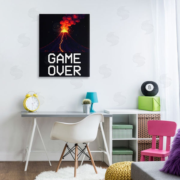 Stupell Industries Kim Allen | Pixel Volcano Game Over Wall Art