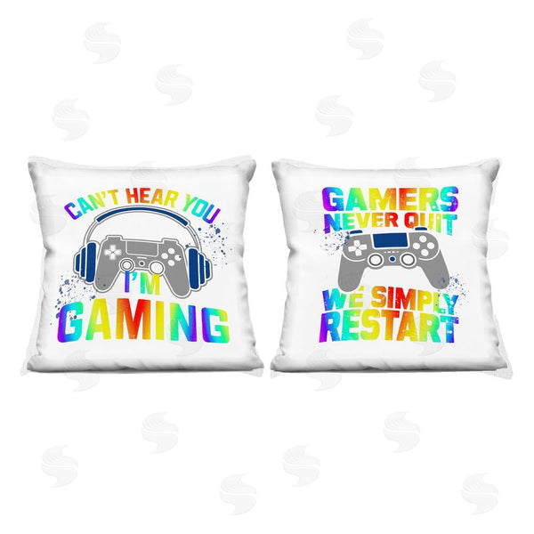 stupell industries Kim Allen | Rainbow Retro Gaming Phrases Printed Throw Pillow