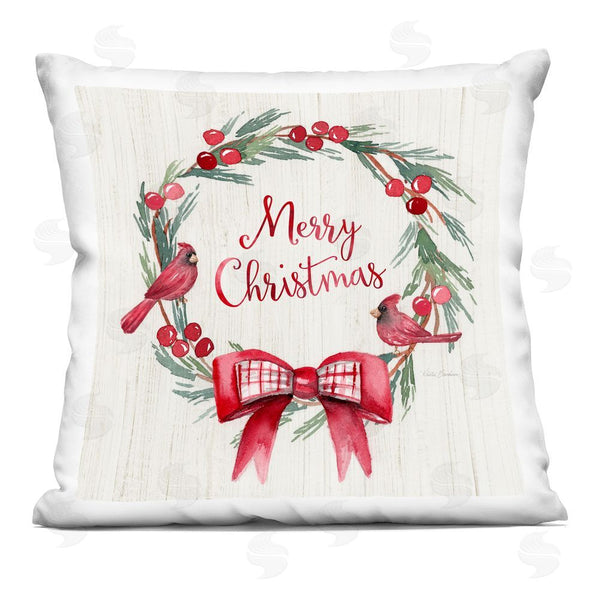 stupell industries Kristen Brockmon | Merry Christmas Holly Wreath Printed Throw Pillow
