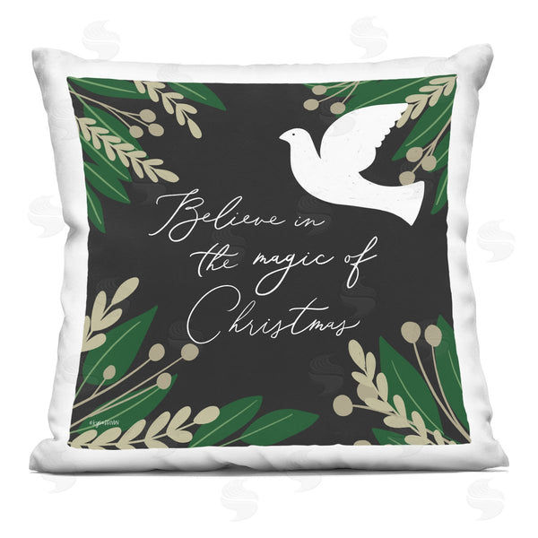 stupell industries Lady Louise Designs | Magic of Christmas White Dove Holiday Botanicals Printed Throw Pillow