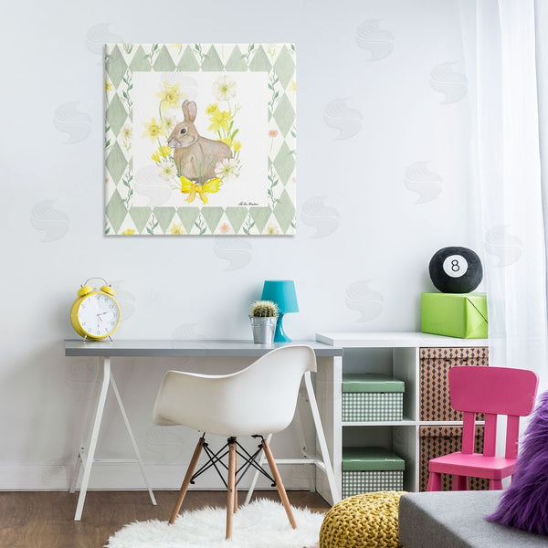 Stupell Industries Lee Ann Sanders | Mother Bunny On Green Argyle Wall Art