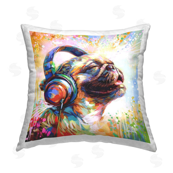 stupell industries Leon Devenice | Blissful Music Pug Printed Throw Pillow