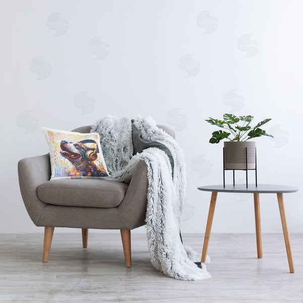 Stupell Industries Leon Devenice | Happy Dog & Headphones Printed Throw Pillow