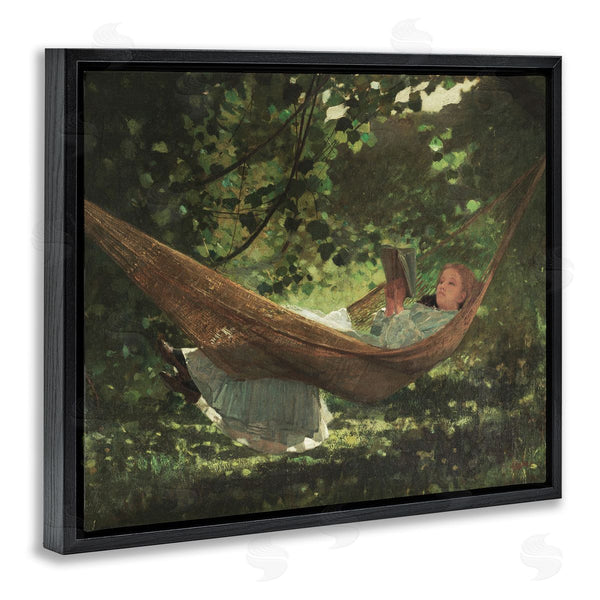 Stupell Industries Lettered And Lined | Girl Reading Book Hammock Classic Vintage Painting Wall Art