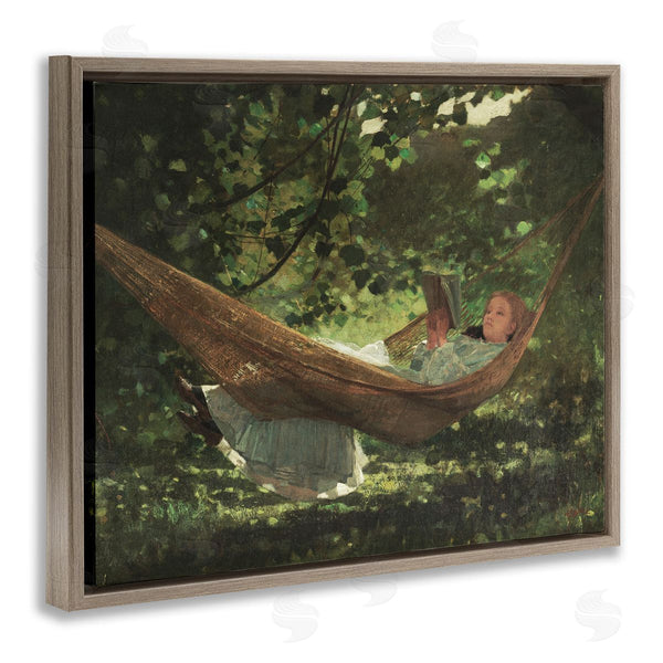 Stupell Industries Lettered And Lined | Girl Reading Book Hammock Classic Vintage Painting Wall Art