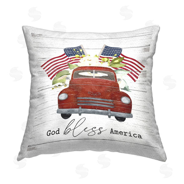 Stupell Industries Lettered And Lined | God Bless America Vintage Truck Printed Throw Pillow