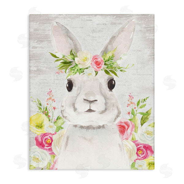 stupell industries Lettered and Lined | Rustic Easter Bunny Flower Crown Spring Bouquet Wall Art