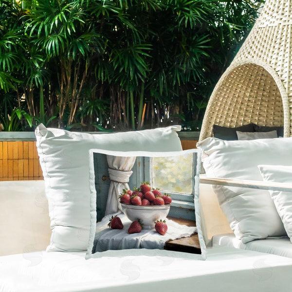 Stupell Industries Lettered And Lined | Strawberry Harvest In Window Printed Throw Pillow