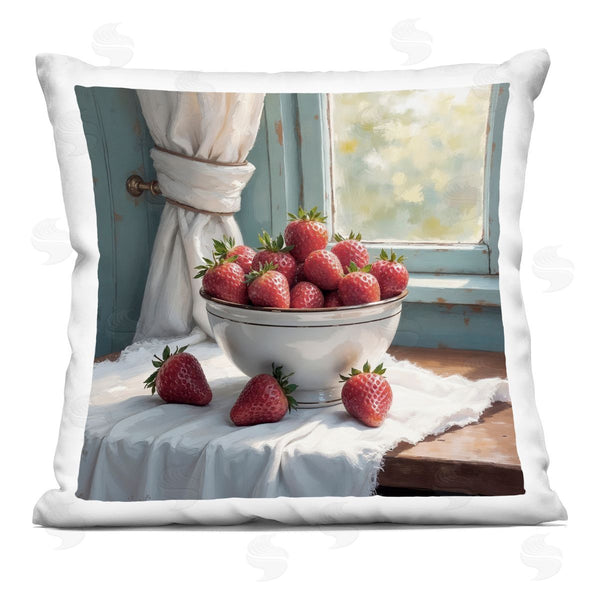 stupell industries Lettered and Lined | Strawberry Harvest in Window Printed Throw Pillow