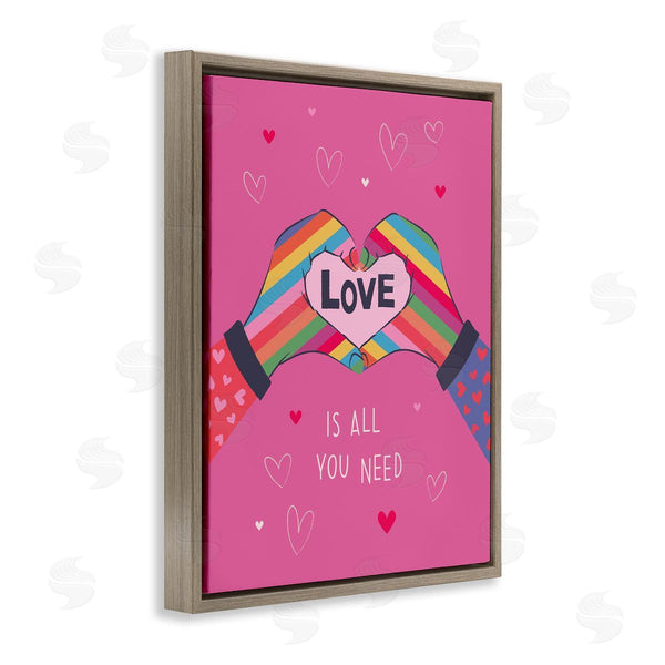Stupell Industries Lisa Perry Whitebutton | Love Is All Phrase Rainbow Heart Shaped Hand Gesture Wall Art