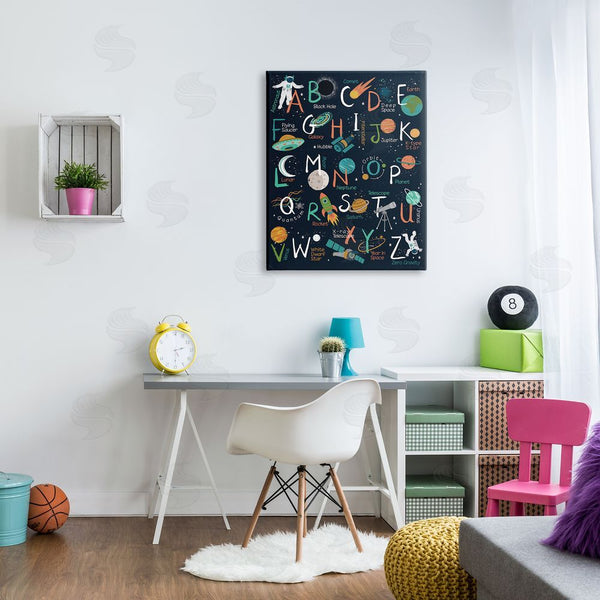 Stupell Industries Lisa Perry Whitebutton | Starry Space Alphabet Fantasy Constellations UFO ABC's Wall Art