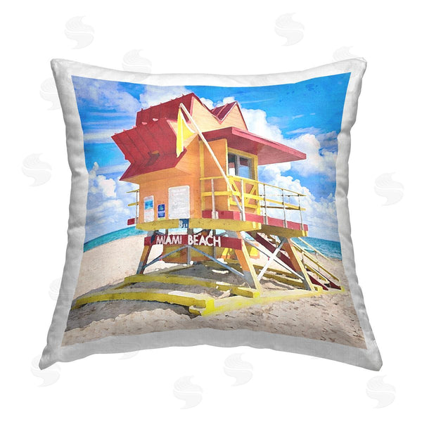 stupell industries LSR Design Studio | Beach Hut Landscape Printed Throw Pillow
