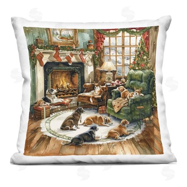 stupell industries LSR Design Studio | Dogs Around Christmas Hearth Printed Throw Pillow