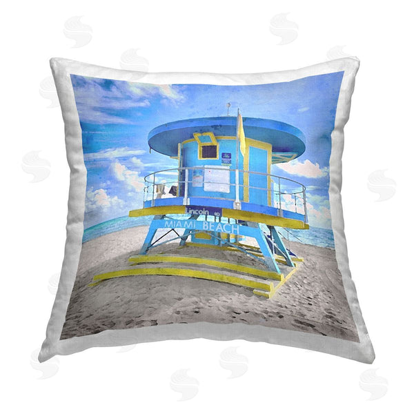 stupell industries LSR Design Studio | Lifeguard Shack on Beach Printed Throw Pillow