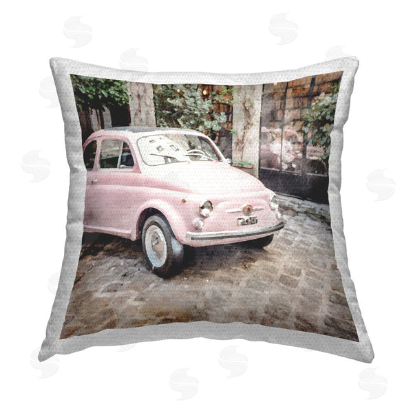 Stupell Industries LSR Design Studio | Pastel Pink Buggy Car Printed Throw Pillow