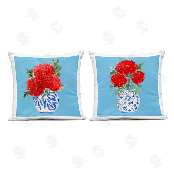Stupell Industries Lucille Price | Red & Blue Hydrangea Vases Throw Pillow
