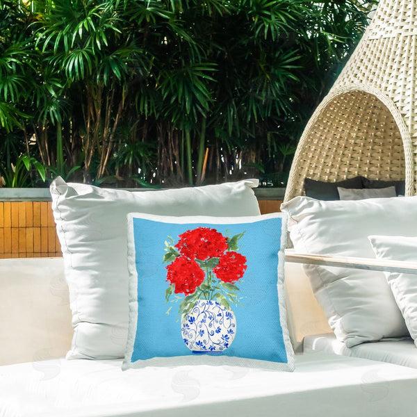 Stupell Industries Lucille Price | Red On Blue Hydrangeas Throw Pillow