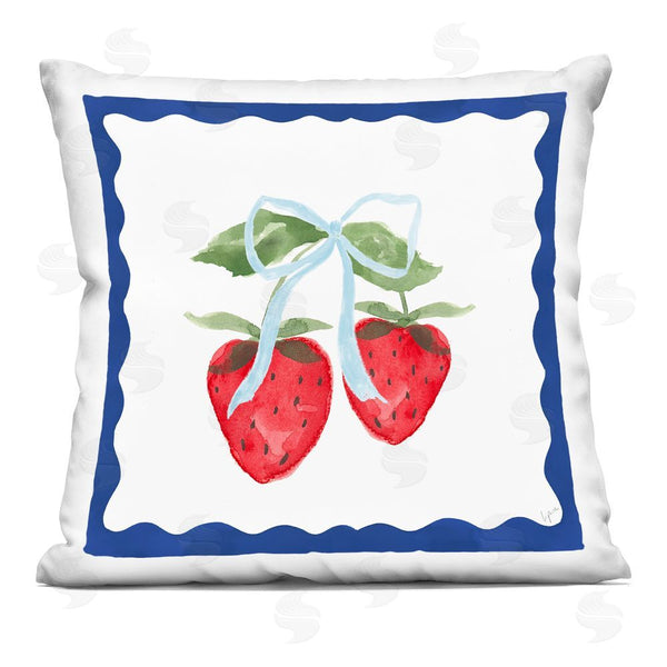 stupell industries Lucille Price | Strawberries & Blue Ribbon Throw Pillow