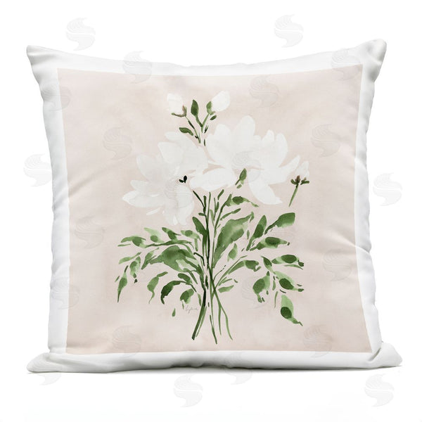 Stupell Industries Lucille Price | White On Tan Floral Throw Pillow