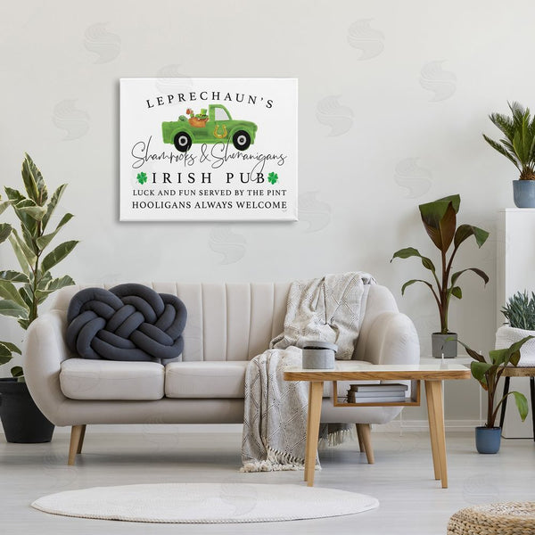 Stupell Industries Lux + Me Designs | Irish Pub Whimsical Leprechaun Green Shamrock Details Wall Art