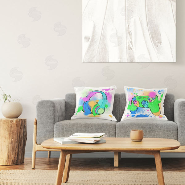 stupell industries Marcus Prime | Paint Splattered Gaming Printed Throw Pillow Set