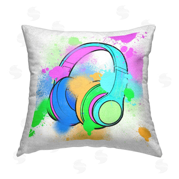 Stupell Industries Marcus Prime | Splattered Music Headphones Printed Throw Pillow