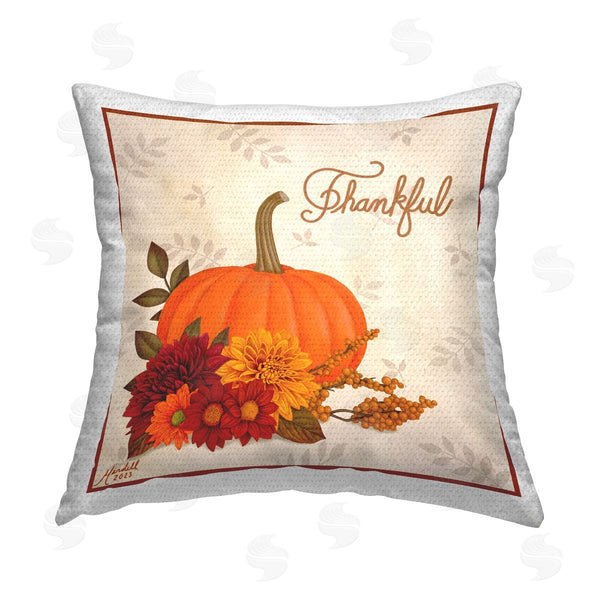 Stupell Industries Mardell Schuster | Thankful Pumpkin & Florals Printed Throw Pillow
