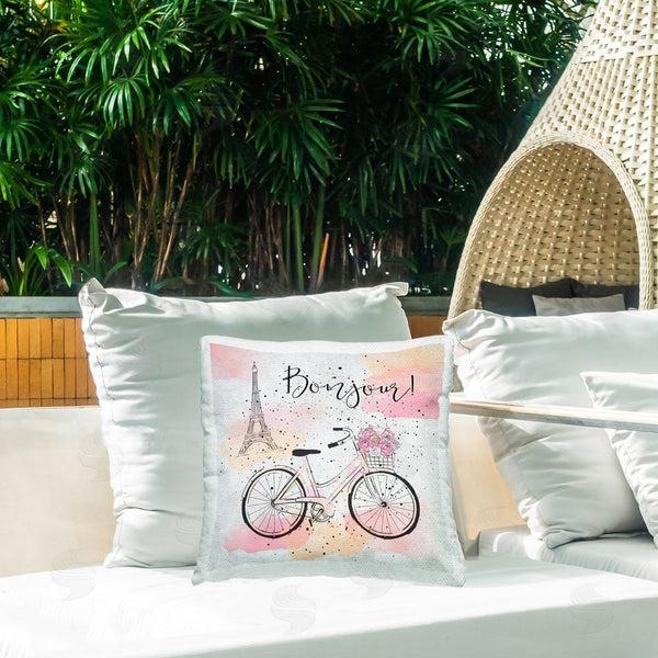 Stupell Industries Martina Pavlova | Bonjour Paris & Bicycle Printed Throw Pillow