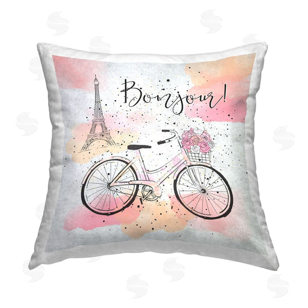 stupell industries Martina Pavlova | Bonjour Paris & Bicycle Printed Throw Pillow