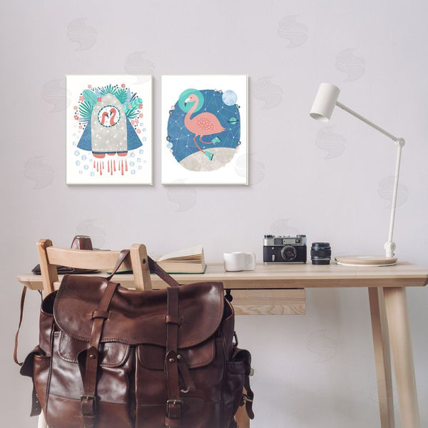 Stupell Industries Molly Fabiano | Astronaut Flamingos Outer Space Wall Art