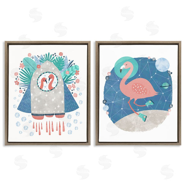 Stupell Industries Molly Fabiano | Astronaut Flamingos Outer Space Wall Art