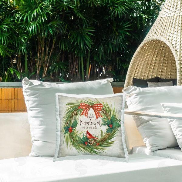 Stupell Industries Nan | Most Wonderful Time Wreath Printed Throw Pillow