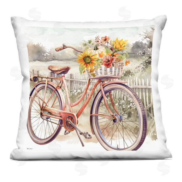 stupell industries Nicole DeCamp | Autumn Floral Bicycle Printed Throw Pillow
