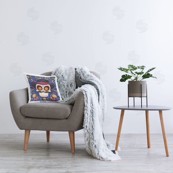 Stupell Industries Nicole DeCamp | Blue Day Of Dead Maracas Pattern Printed Throw Pillow