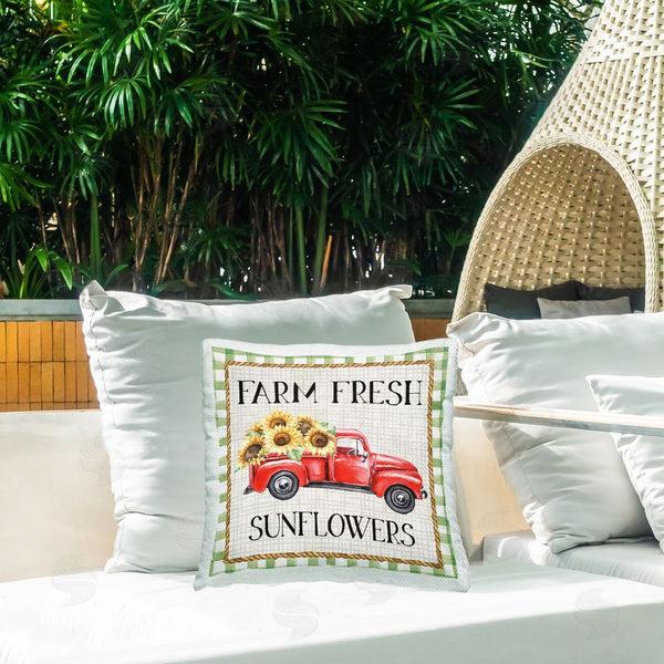 Stupell Industries Nicole DeCamp | Farm Fresh Sunflowers Gingham Truck Printed Throw Pillow
