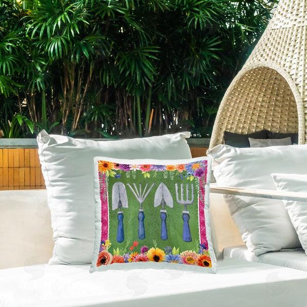 Stupell Industries Nicole DeCamp | Gardening Tools & Floral Border Printed Throw Pillow