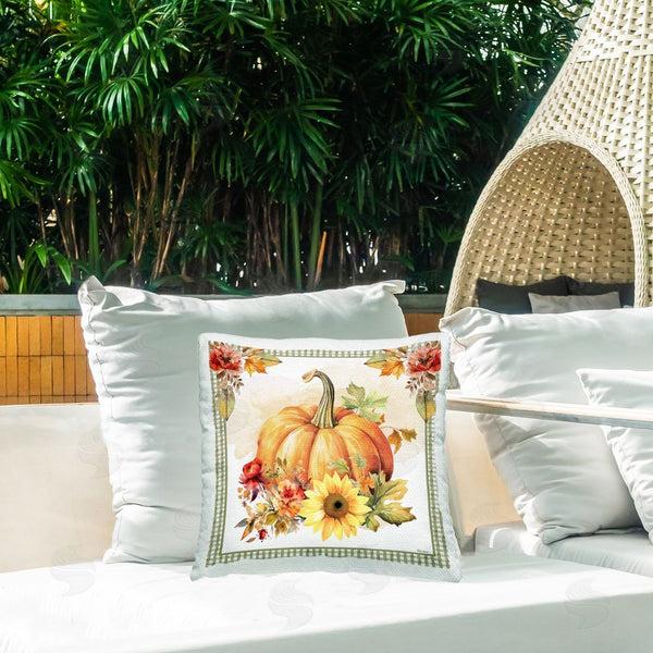 Stupell Industries Nicole DeCamp | Gingham Bordered Pumpkin Printed Throw Pillow
