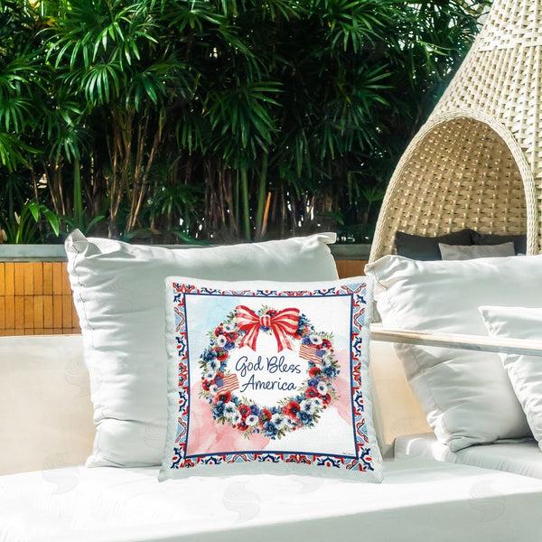 Stupell Industries Nicole DeCamp | God Bless America Wreath Printed Throw Pillow