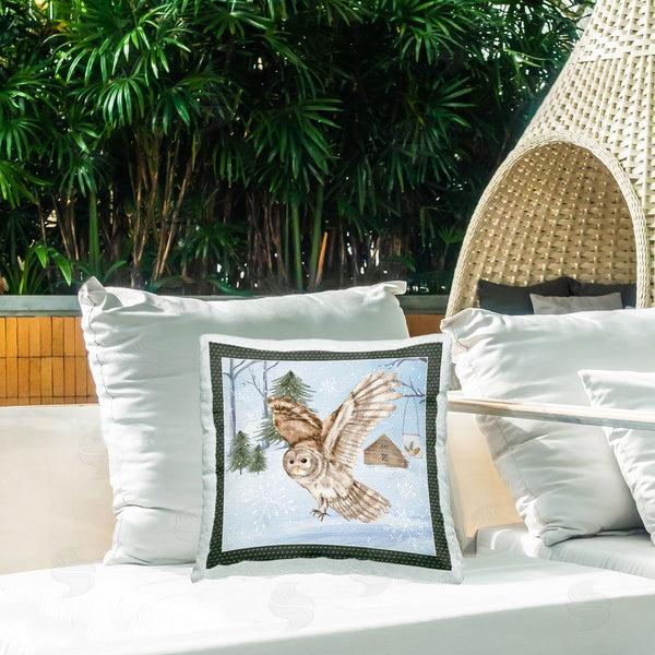 Stupell Industries Nicole DeCamp | Winter Owl Flight Snowy Landscape Printed Throw Pillow