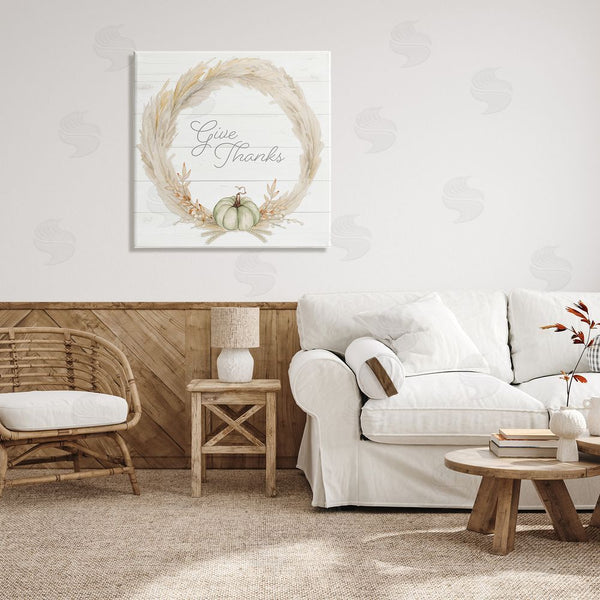 Stupell Industries Patricia Pinto | Give Thanks Phrase Country Wheat & Pumpkin Wreath Wall Art