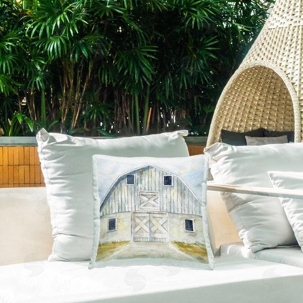 Stupell Industries Patti Bishop | Blue Gray Barn Throw Pillow