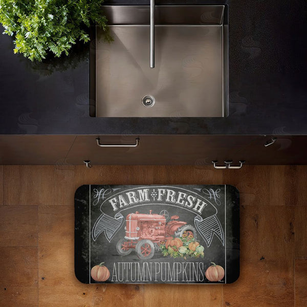 Stupell Industries Paul Brent | Autumn Tractor Chalkboard Pumpkins Anti-Fatigue Mat