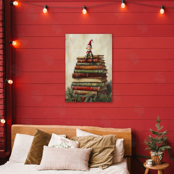 Stupell Industries Petal Prints Design | Christmas Elf Bookstack Wall Art
